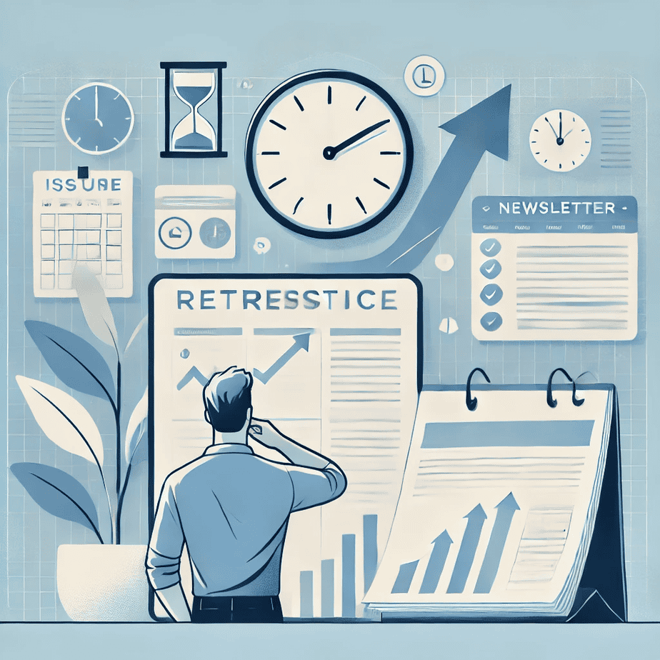 An illustration of a PM doing a retrospective, with many misspelled words, since it was generated by an AI.